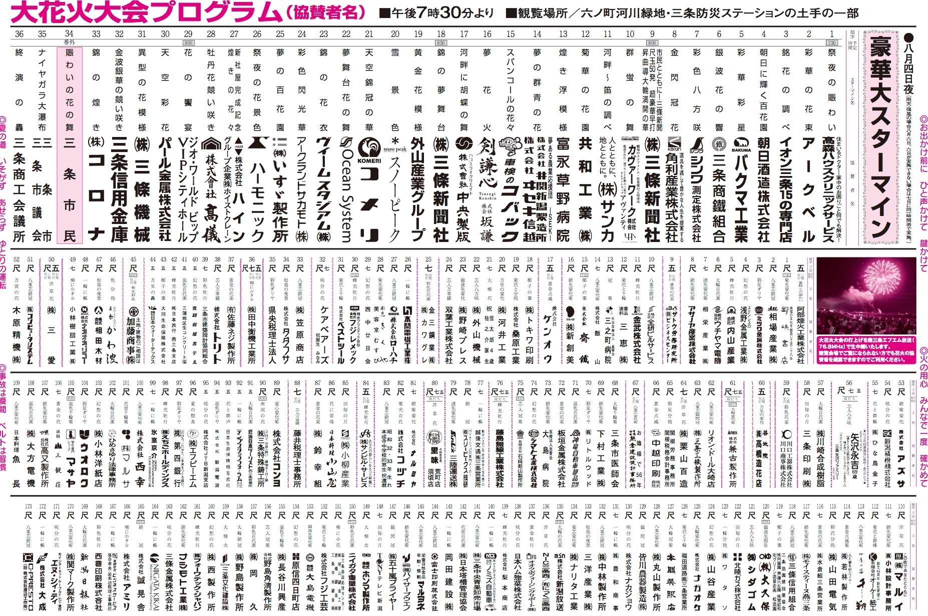 三条花火大会 18 プログラム 時間